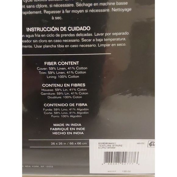 Ralph Lauren TEXTURE STRIPE White Cotton Linen Euro European Pillow Sham 26"x26" - Picture 10 of 11